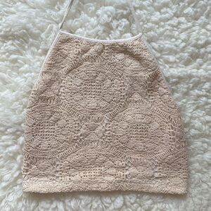 Brandy Melville Embroidered Halter Top Elastic Back Tie String At Top Size Small